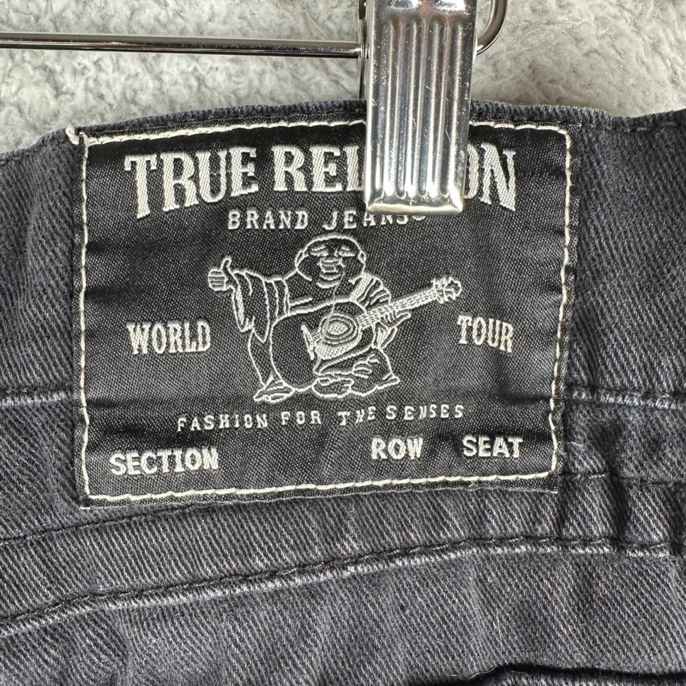 True Religion Ricky Relaxed Straight Jeans Mens‎ 34 (fit 38x30) Black Distressed